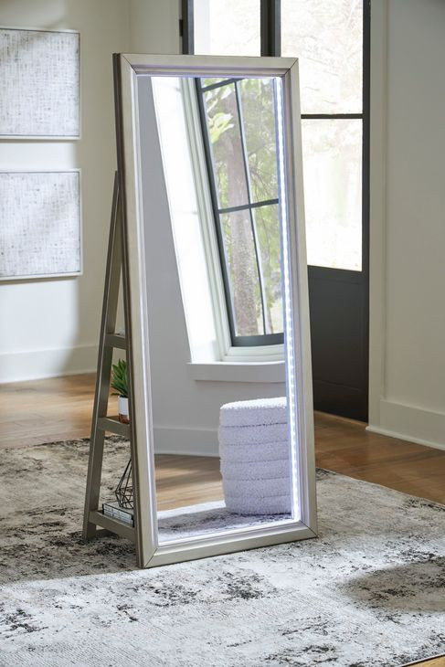 Evesen Champagne Rectangular Floor Mirror with Storage and LED