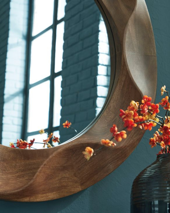 Aajon Brown Round Accent Wall Mirror