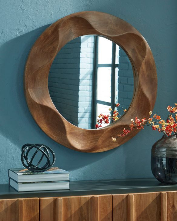 Aajon Brown Round Accent Wall Mirror