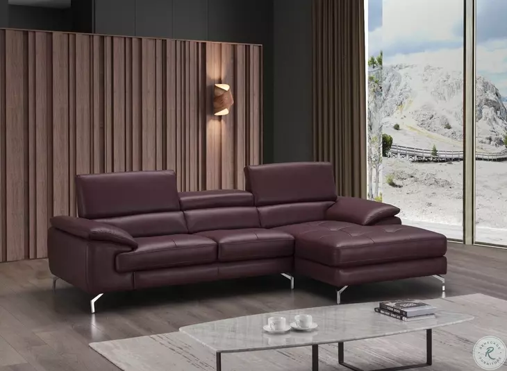 A761 Italian Leather Maroon Mini Chaise RAF Sectional