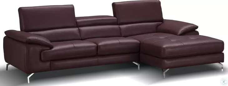A761 Italian Leather Maroon Mini Chaise RAF Sectional