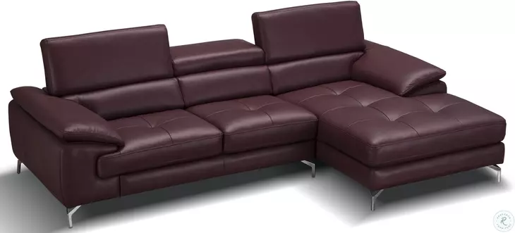 A761 Italian Leather Maroon Mini Chaise RAF Sectional