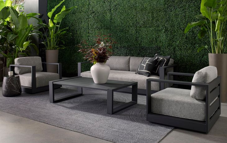 Tavira Lanikai Salt and Pepper 89" Performance Fabric Outdoor Sofa