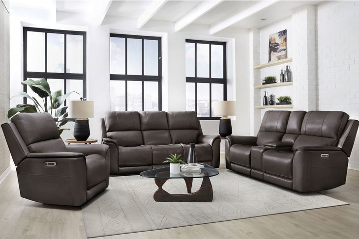 Easton Steamboat Brown Leather Zero Gravity Power Reclining Living Room Set with USB Charging