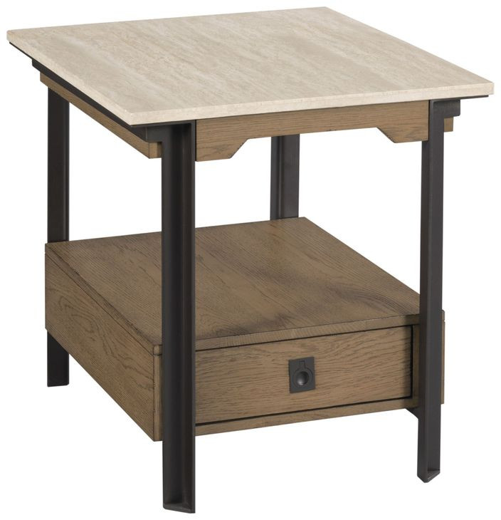 Topaz-Hamilton Topaz Beige and Black Square Travertine Top End Table