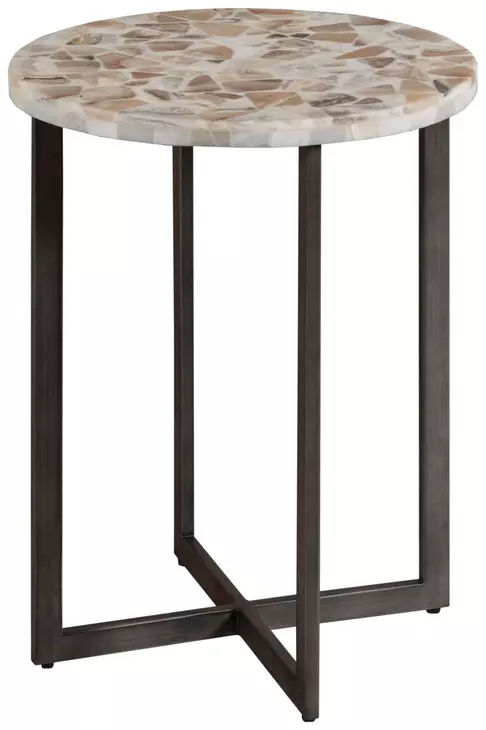 Hidden Treasures Rainbow Onyx Beige and Black Round Accent Table
