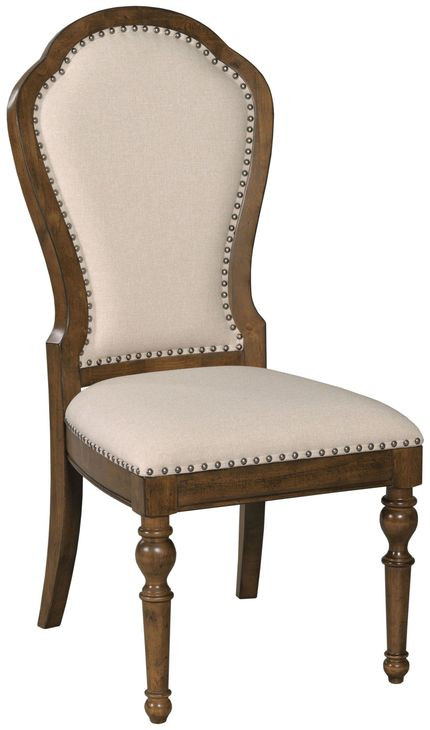 Commonwealth Kirkman Beige Performance Fabric Dining Side Chair with Nailhead Trim