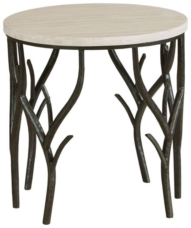 Willow Beige and Black Round Travertine Top End Table