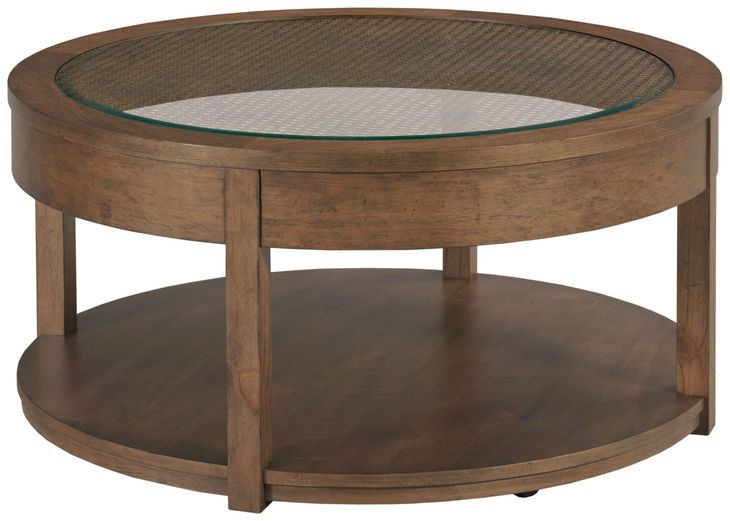 Foster Medium Stain Round Glass Top Cocktail Table