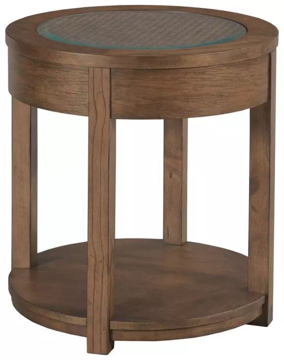 Foster Medium Stain Round Glass Top End Table