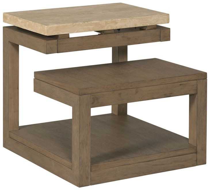 Nash Light Stain Square Travertine Top End Table