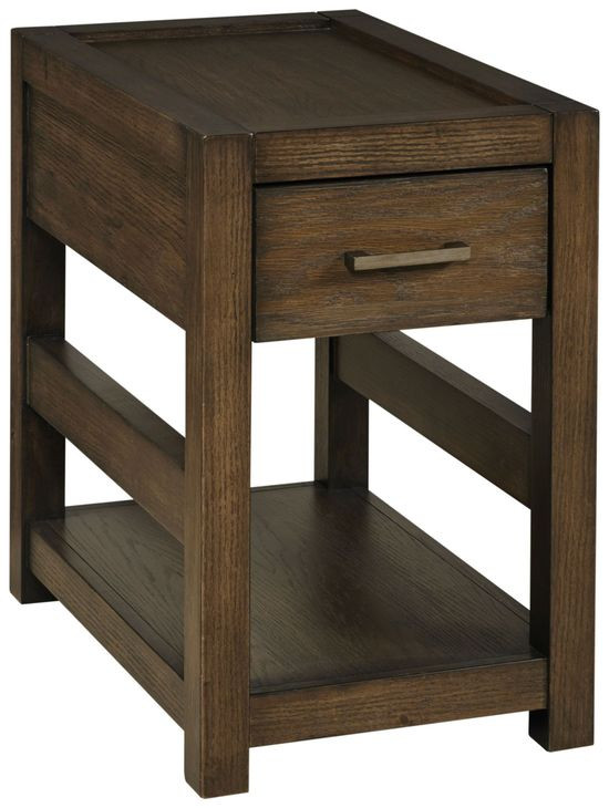 Nyles Medium Stain Rectangular Drawer Chairside Table