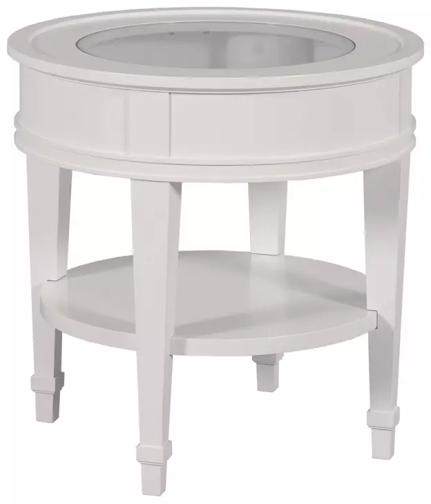 Structures White Round Glass Top End Table