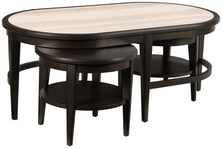 Showcase Sable Oval Travertine Top Nesting Cocktail Table