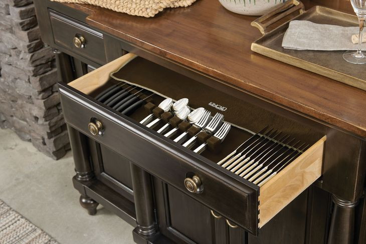 Harrison Bridgetown Black and Heritage Maple 4 Door Credenza