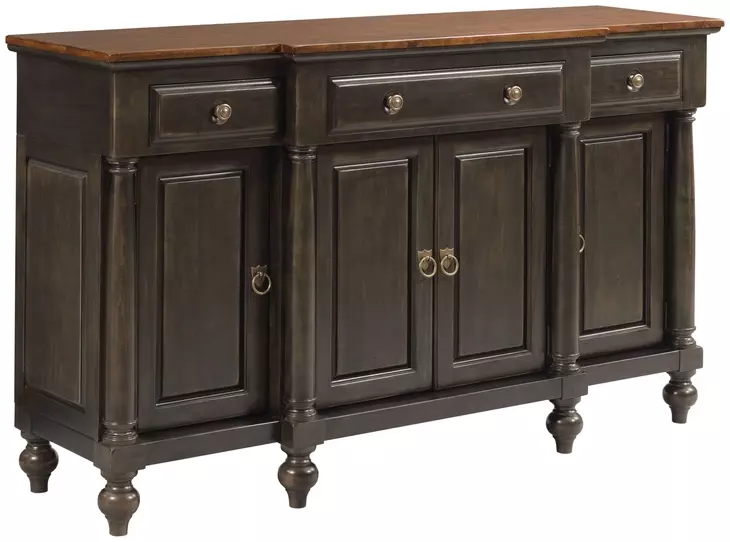 Harrison Bridgetown Black and Heritage Maple 4 Door Credenza