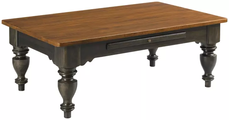 Kitridge Bridgetown Black and Heritage Maple Rectangular Cocktail Table with 2 Drawers