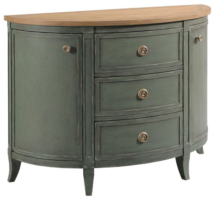 Chastain Green and Brown 3 Drawer Demilune Accent Chest