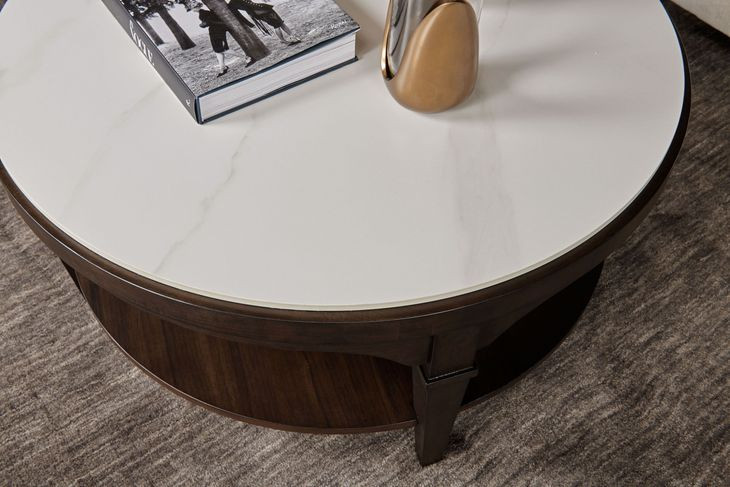 Giselle Sable And Nickel Faux Stone Top Coffee Table