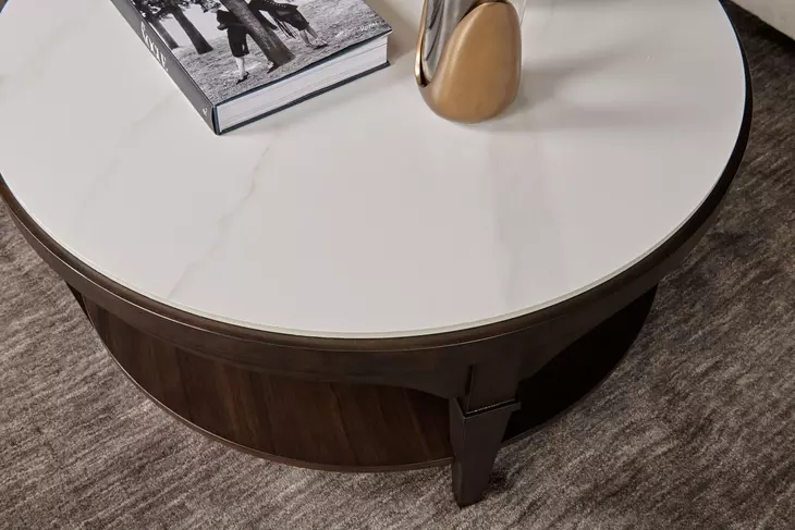Giselle Sable And Nickel Faux Stone Top Coffee Table