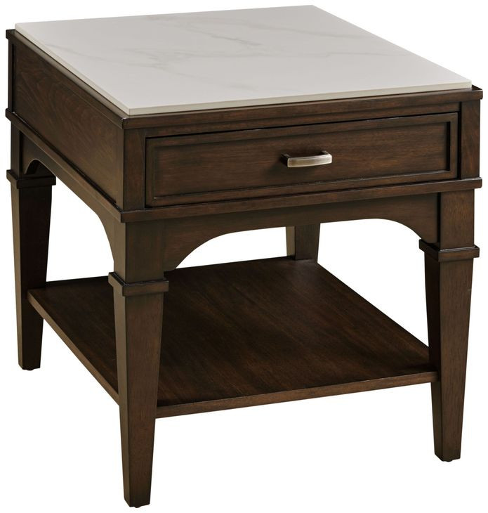 Giselle Sable And Nickel Faux Stone Top End Table with 1 Drawer