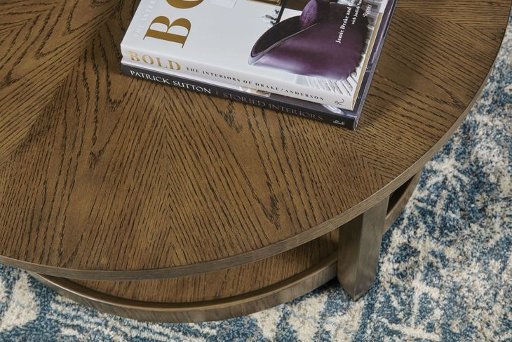 Eldon Medium Stain Round Cocktail Table with 6 Casters