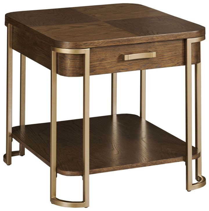 Emerit Medium Stain Sqaure End Table with 1 Shelf