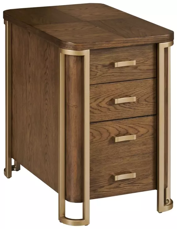 Emerit Medium Stain and Gold Rectangular Charging Chairside Table