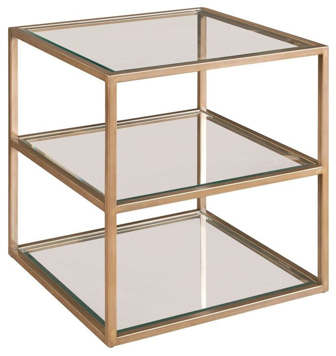 Hidden Treasures Gold Square Glass Top Abstact Tiered End Table