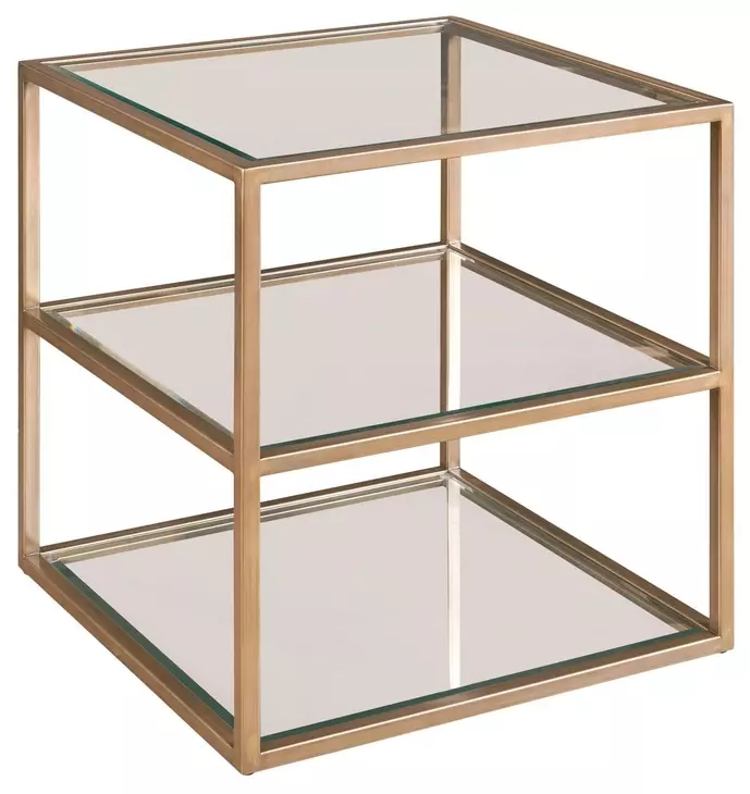 Hidden Treasures Gold Square Glass Top Abstact Tiered End Table