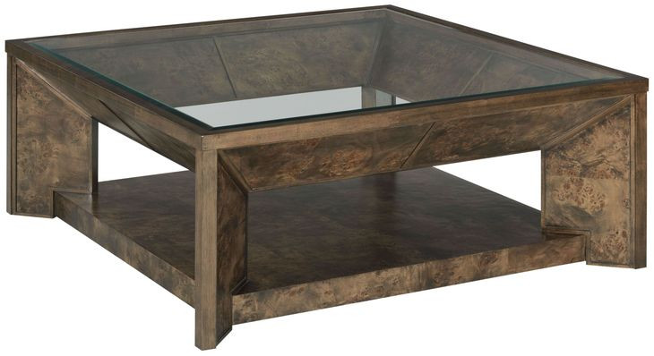 Hidden Treasures Burl Medium Stain Square Glass Top Cocktail Table