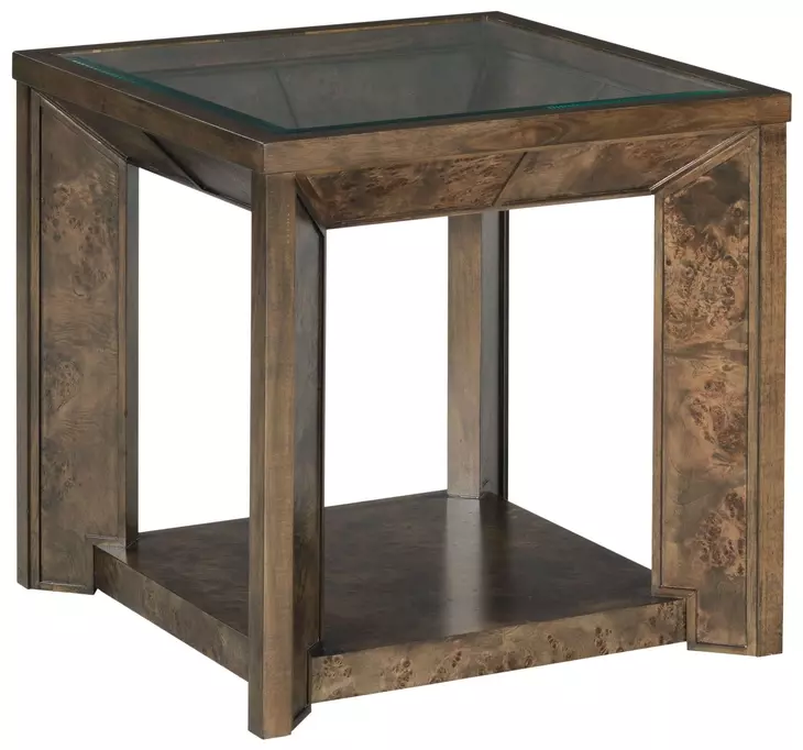 Hidden Treasures Burl Medium Stain Square Glass Top End Table