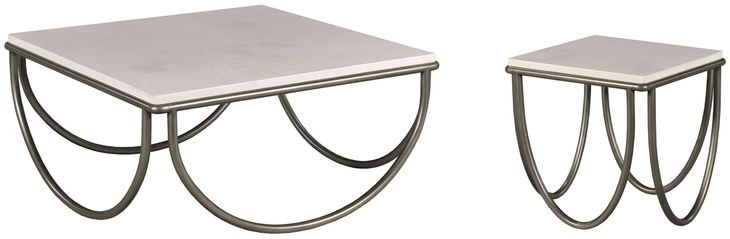 Hidden Treasures White and Gray Square Limestone Top Occasional Table Set