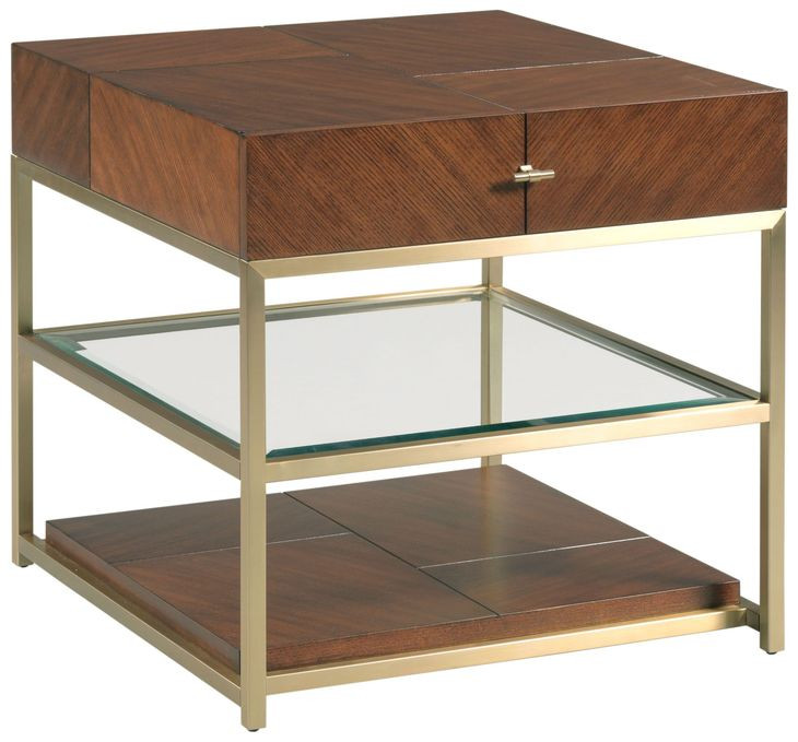 Jenkins Medium Stain Square End Table with 2 Shelves
