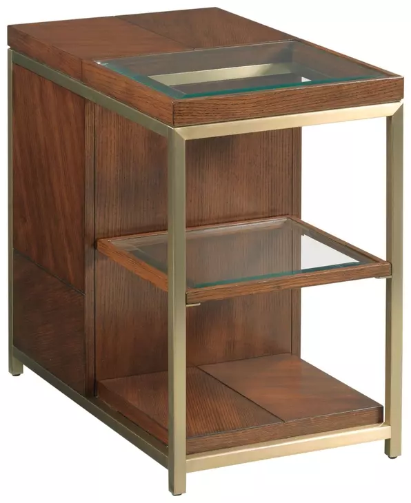 Jenkins Medium Stain and Gold Rectangular Glass Top Chairside Table