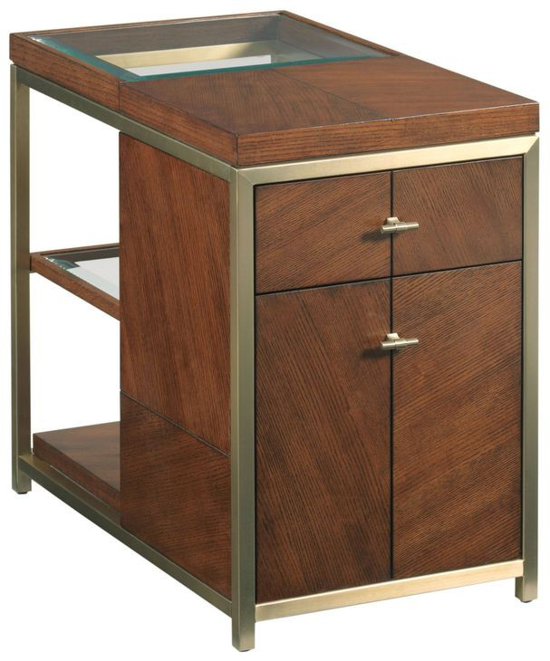 Jenkins Medium Stain and Gold Rectangular Glass Top Chairside Table