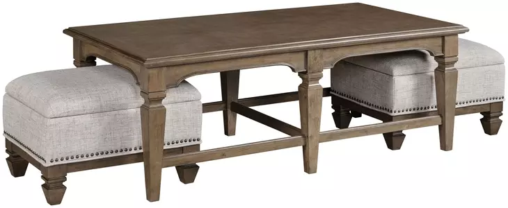 Maribelle Dark Stain Rectangular Nesting Cocktail Table with Ottoman