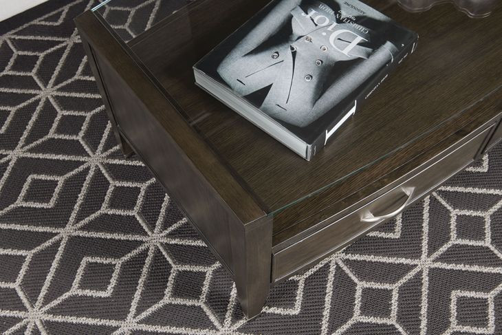 Tesha Dark Stain Rectangular Glass Top Cocktail Table