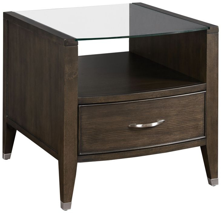 Tesha Dark Stain Square Glass Top End Table