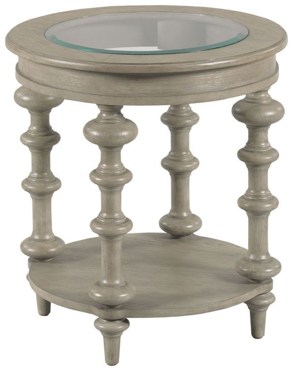 Tigbee-Hamilton Beige Round Glass Top End Table