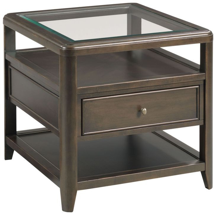 Whitaker Distressed Dark Stain Rectangular Glass Top Drawer End Table