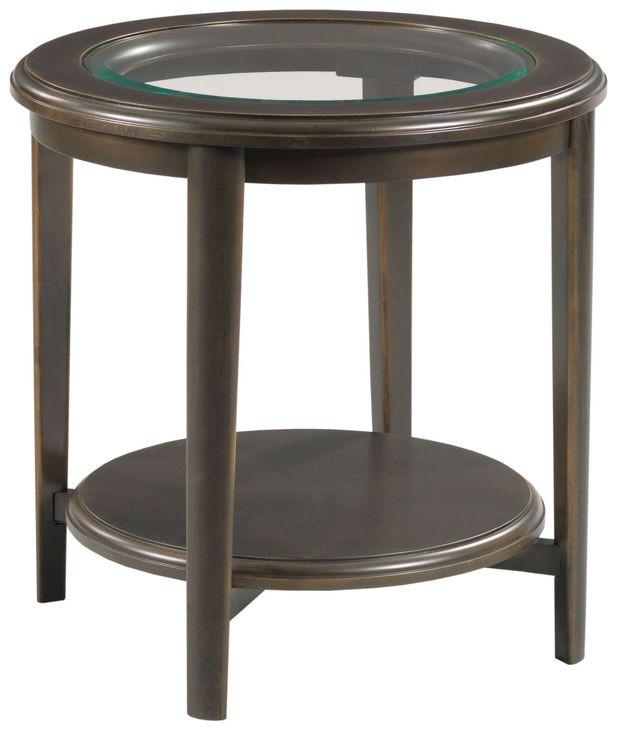 Whitaker Distressed Dark Stain Round Glass Top End Table
