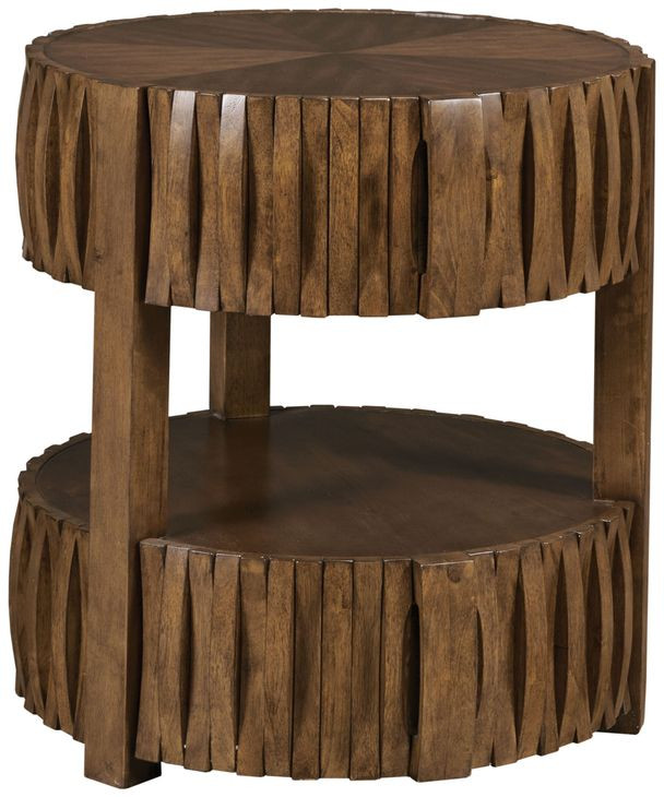 Hidden Treasures Medium Stain Round End Table with 2 Drawer