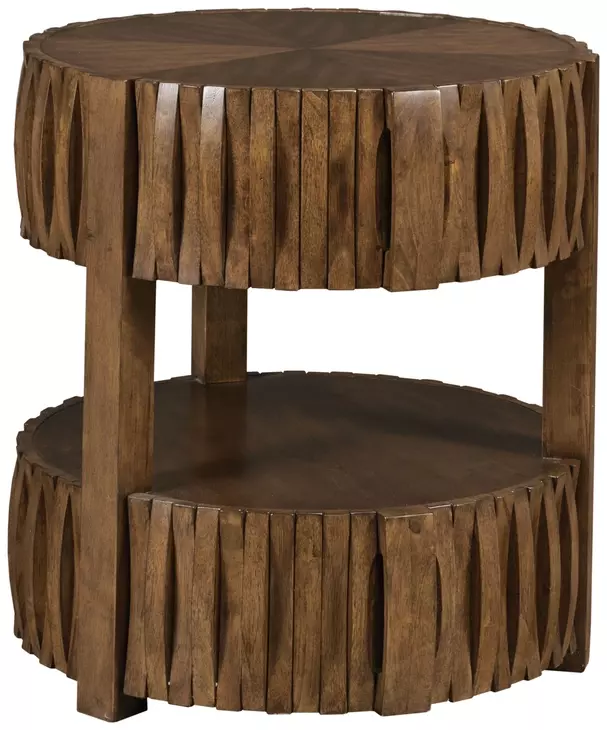 Hidden Treasures Medium Stain Round End Table with 2 Drawer