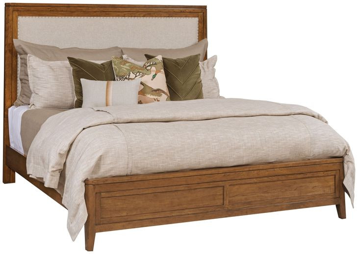Affinity Cherry California King Upholstered Panel Bed with Nailhead Trim