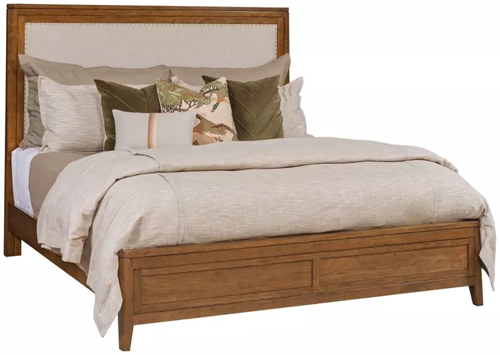 Affinity Cherry King Upholstered Panel Bed with Nailhead Trim