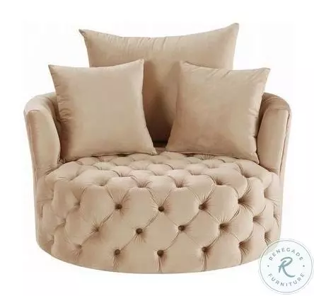 Zunyas Beige Velvet Accent Chair with Swivel