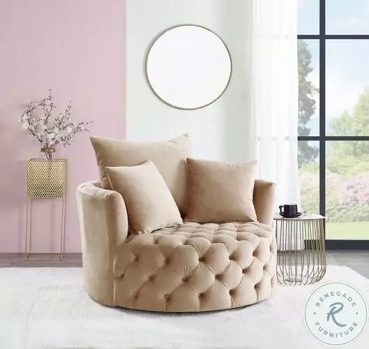 Zunyas Beige Velvet Accent Chair with Swivel