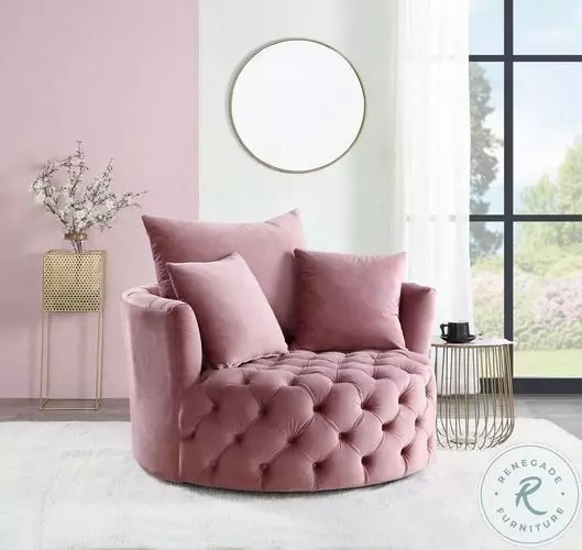 Zunyas Pink Velvet Accent Chair with Swivel