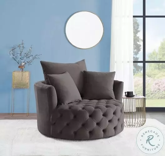 Zunyas Gray Velvet Accent Chair with Swivel